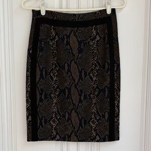 Diane Von Furstenberg Black and Brown Snake Print Pencil Skirt